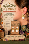 Monstera Leaf Earrings: White Gold Speckled Clay Dangles (2in Drop)