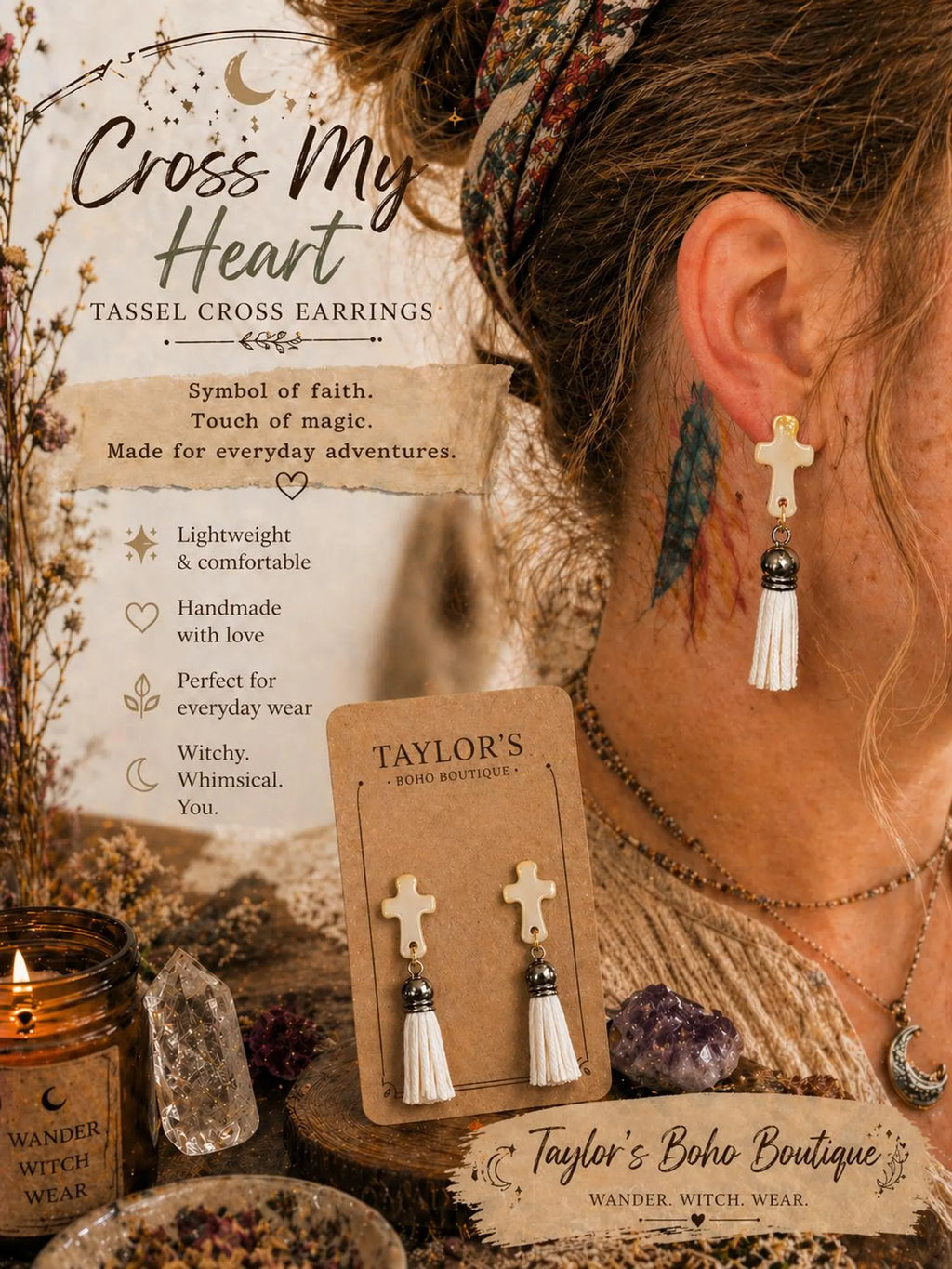 White Gold Swirl Cross Tassel Earrings – Christian Religious Jewelry