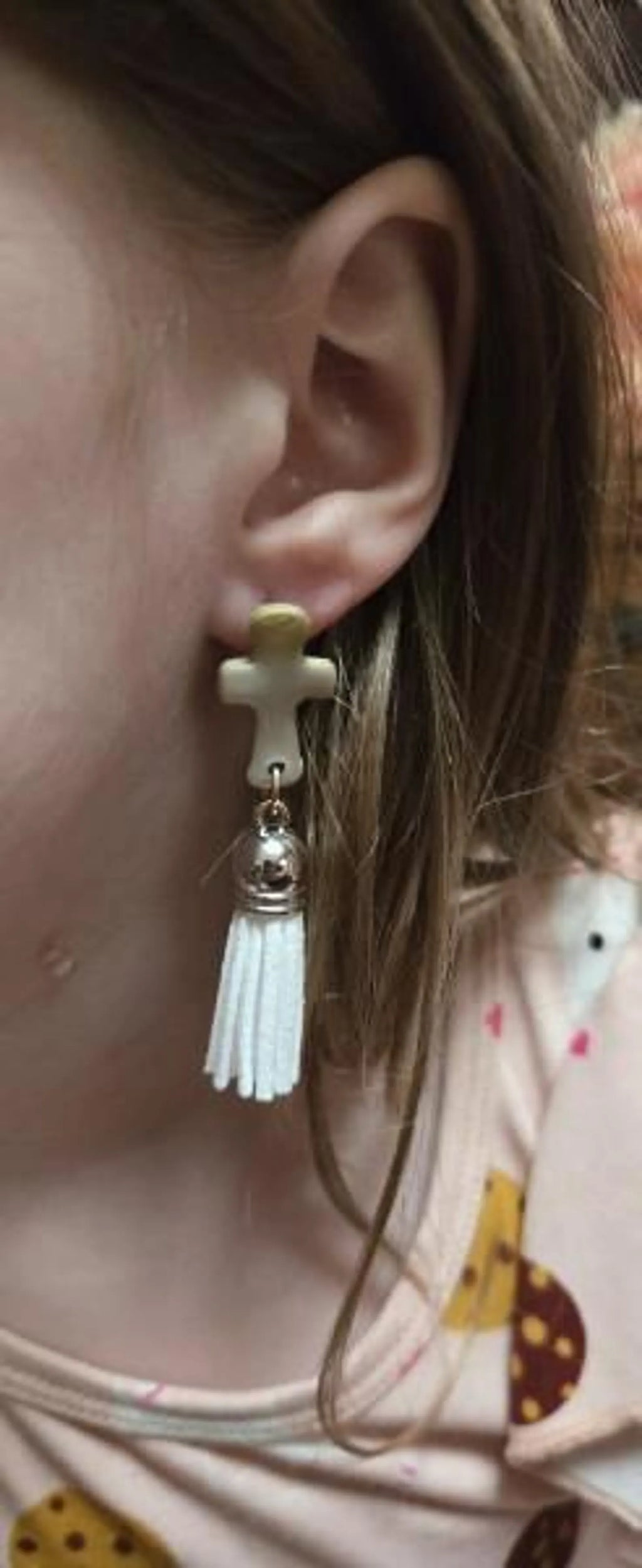 White Gold Swirl Cross Tassel Earrings – Christian Religious Jewelry